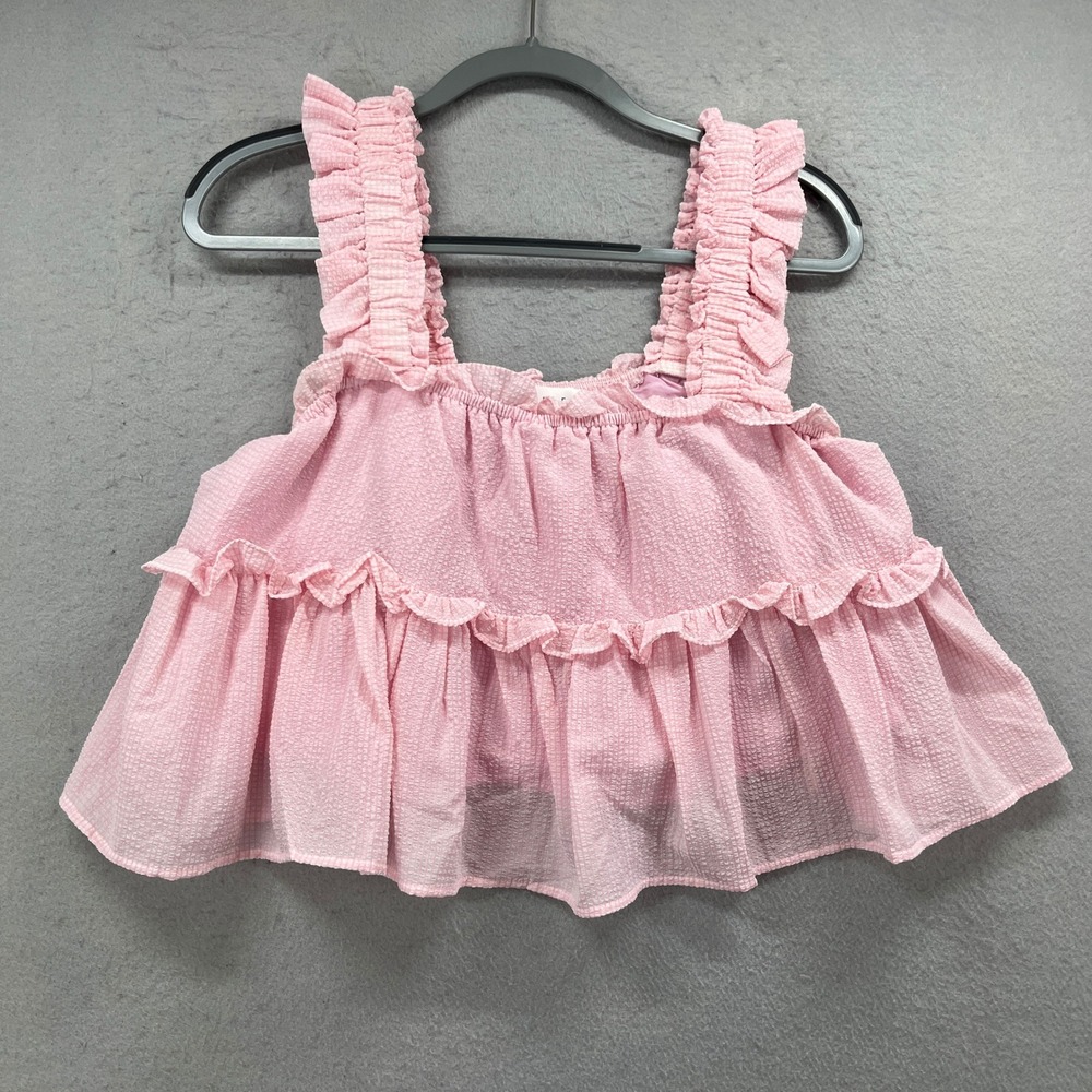 Mable Ruffle Crop Top Womens M Pink Sleeveless Tiered Textured Crop Boho Summer